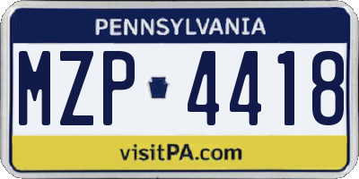 PA license plate MZP4418
