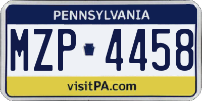 PA license plate MZP4458