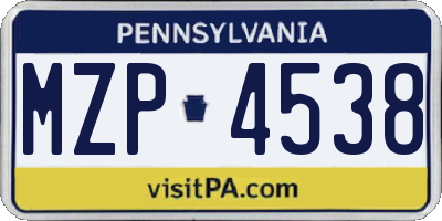 PA license plate MZP4538