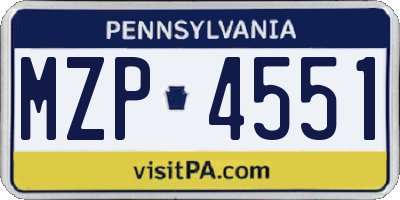 PA license plate MZP4551