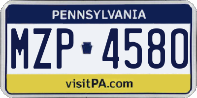 PA license plate MZP4580