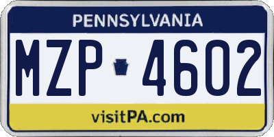 PA license plate MZP4602