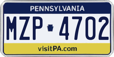 PA license plate MZP4702