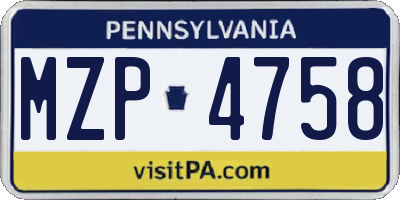 PA license plate MZP4758