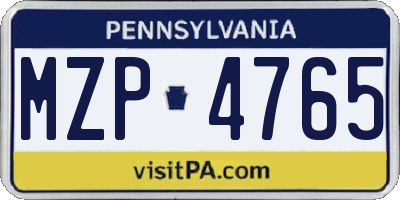 PA license plate MZP4765