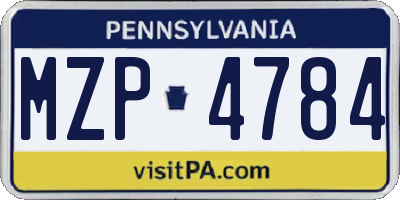 PA license plate MZP4784