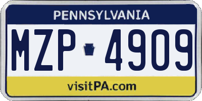 PA license plate MZP4909
