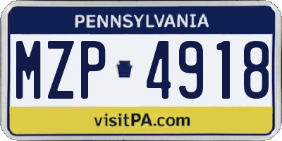 PA license plate MZP4918