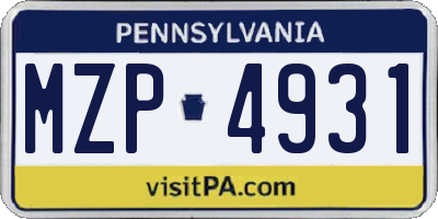 PA license plate MZP4931