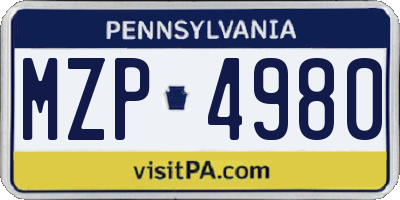 PA license plate MZP4980