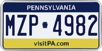 PA license plate MZP4982
