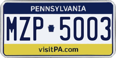 PA license plate MZP5003