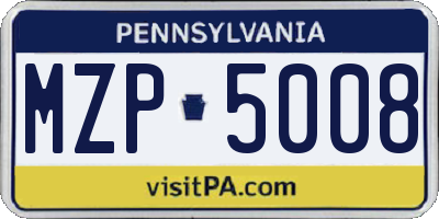 PA license plate MZP5008