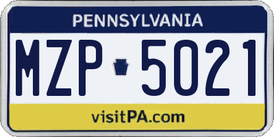 PA license plate MZP5021