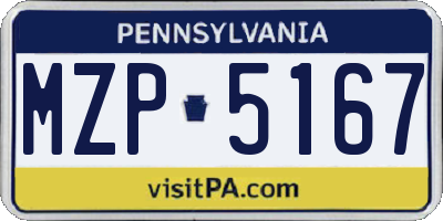 PA license plate MZP5167