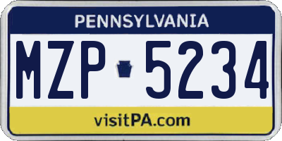 PA license plate MZP5234