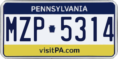 PA license plate MZP5314