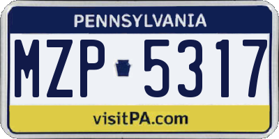 PA license plate MZP5317