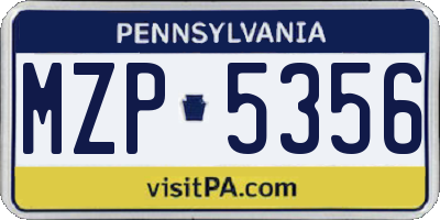 PA license plate MZP5356