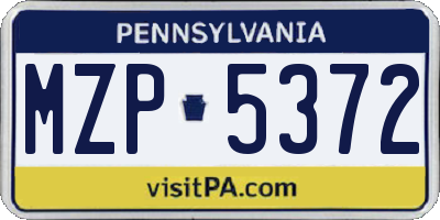 PA license plate MZP5372