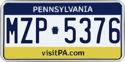 PA license plate MZP5376
