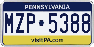 PA license plate MZP5388