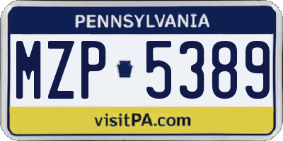 PA license plate MZP5389