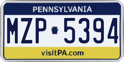 PA license plate MZP5394