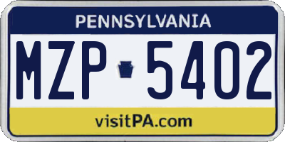 PA license plate MZP5402