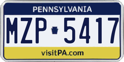 PA license plate MZP5417