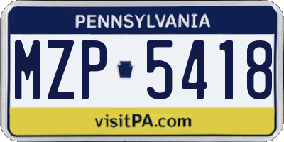 PA license plate MZP5418