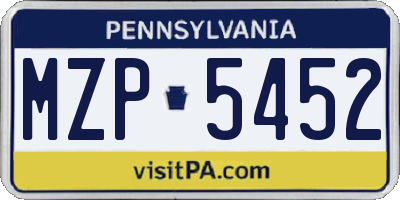 PA license plate MZP5452