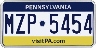 PA license plate MZP5454