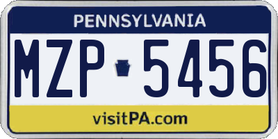 PA license plate MZP5456