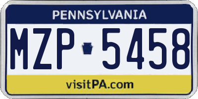 PA license plate MZP5458