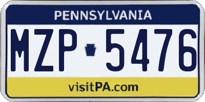 PA license plate MZP5476