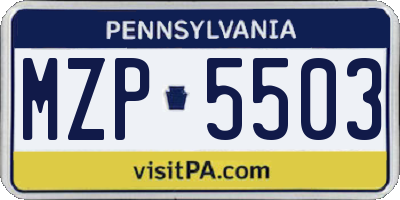 PA license plate MZP5503