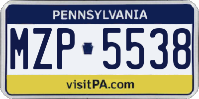 PA license plate MZP5538