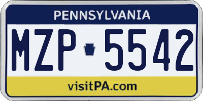 PA license plate MZP5542
