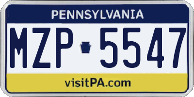 PA license plate MZP5547