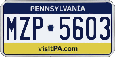 PA license plate MZP5603