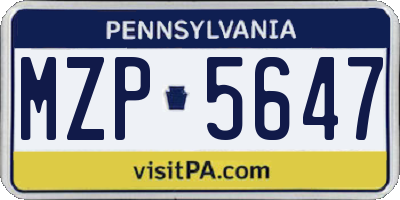 PA license plate MZP5647