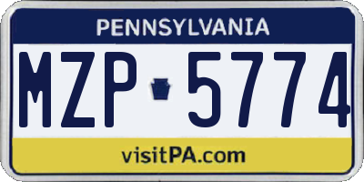 PA license plate MZP5774