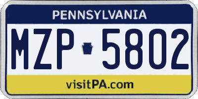 PA license plate MZP5802