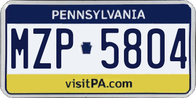 PA license plate MZP5804