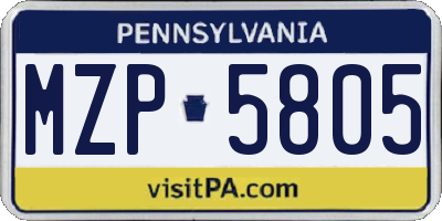 PA license plate MZP5805