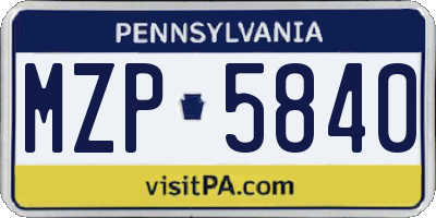 PA license plate MZP5840