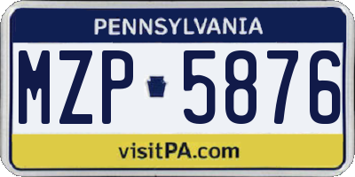 PA license plate MZP5876