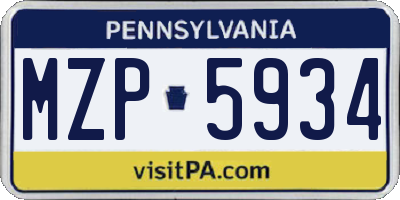PA license plate MZP5934