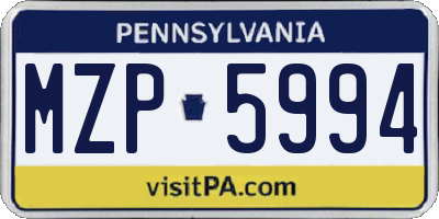 PA license plate MZP5994